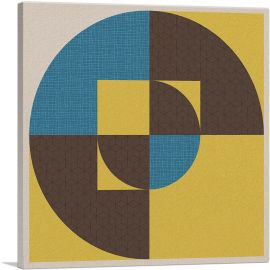 Mid-Century Modern Design in Blue, Brown, and Yellow-1-Panel-18x18x1.5 Thick