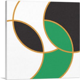 Mid-Century Modern Overlapping Circles in White, Black, and Green-1-Panel-12x12x1.5 Thick