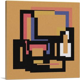 Mid-Century Modern Square Composition in Orange-1-Panel-36x36x1.5 Thick