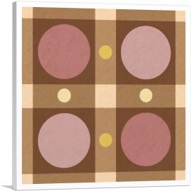 Mid-Century Modern Pale Red Circles in Brown Rectangles-1-Panel-36x36x1.5 Thick