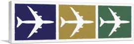 Mid-Century Modern Blue, Yellow, and Green Planes Top View-1-Panel-48x16x1.5 Thick