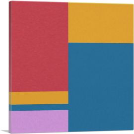 Mid-Century Modern Composition in Red, Gold, Blue, and Pink-1-Panel-26x26x.75 Thick