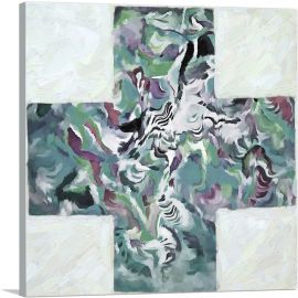 Modern Teal Cross Zebra in a Forest-1-Panel-26x26x.75 Thick
