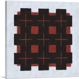 Modern Black Grid Over Red Square-1-Panel-12x12x1.5 Thick