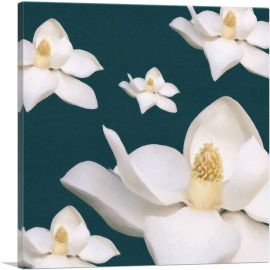 Modern White Flowers on Teal-1-Panel-26x26x.75 Thick