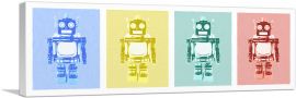 Modern Vintage Robot in Blue, Yellow, Green, and Red-1-Panel-36x12x1.5 Thick