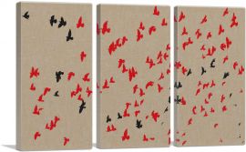 Modern Flock Flight in Red and Black-3-Panels-90x60x1.5 Thick