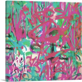Green Teal Pink Graffiti Modern-1-Panel-18x18x1.5 Thick