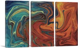 Teal and Orange Melted Wave Rectangle-3-Panels-60x40x1.5 Thick