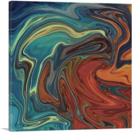 Teal and Orange Melted Wave Square-1-Panel-12x12x1.5 Thick