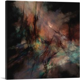Black With Teal and Peach Modern Square-1-Panel-26x26x.75 Thick