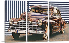 Stripes Vintage Pontiac Painted Home decor-3-Panels-60x40x1.5 Thick