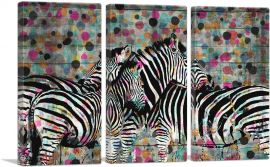 Zebras Modern Art Dots Home decor-3-Panels-90x60x1.5 Thick