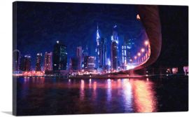 Dubai Night Cityscape Skyline with Bridge-1-Panel-26x18x1.5 Thick