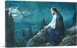Christ on the Mount of Olives Jesus at Night Blue-1-Panel-26x18x1.5 Thick