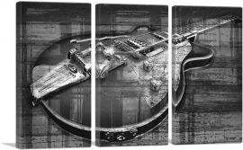 Black And White Guitar Home decor-3-Panels-60x40x1.5 Thick