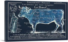 Le Boeuf Cuts of Meat Navy Blue Kitchen Poster-1-Panel-18x12x1.5 Thick