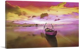 Boat On Pink River Painting Home decor-1-Panel-26x18x1.5 Thick