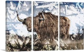 Bull In Field Painting Home decor-3-Panels-90x60x1.5 Thick