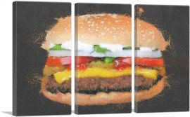 Burger Painting Home decor-3-Panels-90x60x1.5 Thick
