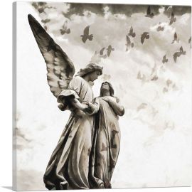 Cemetery Sculptures With Birds Painting Home Decor Square-1-Panel-26x26x.75 Thick