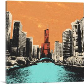 Chicago City Pop Art Painting Home Decor Square-1-Panel-26x26x.75 Thick