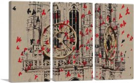 Clock Tower With Birds Painting Home decor-3-Panels-60x40x1.5 Thick