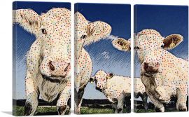 Cows Polka Dots Painting Home decor-3-Panels-90x60x1.5 Thick
