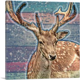 Deer Painting Over Wooden Pattern Home decor-1-Panel-18x18x1.5 Thick