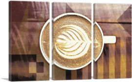 Espresso Coffee Pattern Modern Art Painting Home Decor Rectangle-3-Panels-90x60x1.5 Thick