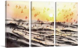 Beach With Birds Painting Home decor-3-Panels-90x60x1.5 Thick