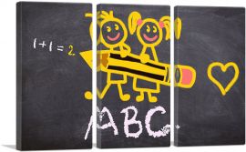 Kids Alphabet Drawing on Chalkboard School decor-3-Panels-90x60x1.5 Thick