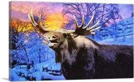 Moose in Snowy Forest Home Decor