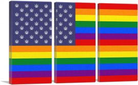 The United States of Weed Rainbow Gay Flag Marijuana-3-Panels-90x60x1.5 Thick