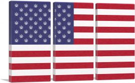 Usa United States of Weed Flag Marijuana Cannabis-3-Panels-90x60x1.5 Thick