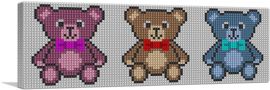 Brown Pink Blue Bear Red Bow Tie Jewel Pixel-1-Panel-48x16x1.5 Thick
