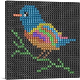 Bird Black Color Grid Jewel Pixel-1-Panel-18x18x1.5 Thick