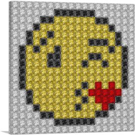 Emoticon Blow Kiss Heart Wink Smiley Face Jewel Pixel-1-Panel-18x18x1.5 Thick