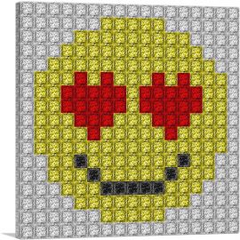 Emoticon Heart Eyes Love Smiley Face Jewel Pixel-1-Panel-36x36x1.5 Thick