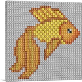 Goldfish Aquarium Fish Emoticon Jewel Pixel-1-Panel-26x26x.75 Thick