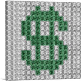 Green Dollar Sign Emoticon Money Jewel Pixel-1-Panel-18x18x1.5 Thick