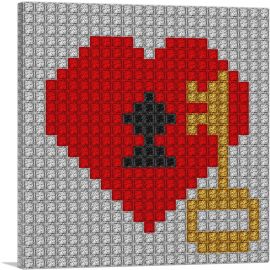 Heart Gold Key Lock Love Lovers Jewel Pixel-1-Panel-26x26x.75 Thick