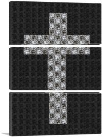 Black Gray Christian Church Jewel Cross Pixel-3-Panels-90x60x1.5 Thick