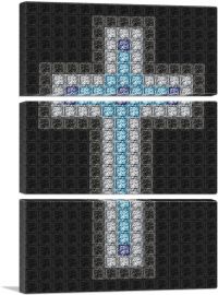 Navy Baby Blue Christian Church Jewel Cross Pixel-3-Panels-90x60x1.5 Thick