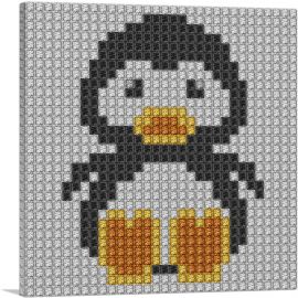 Penguin Emoticon South Pole Jewel Pixel-1-Panel-18x18x1.5 Thick