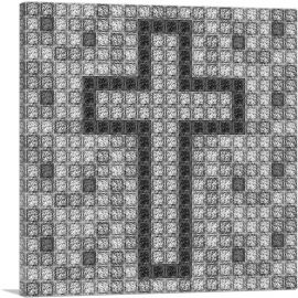 Black Gray Jewel Christian Cross Church Pixel-1-Panel-12x12x1.5 Thick