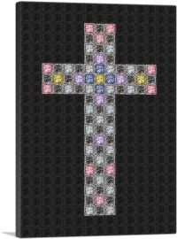 Black Pink Blue Christian Church Jewel Cross Pixel-1-Panel-12x8x.75 Thick