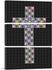 Black Pink Blue Christian Church Jewel Cross Pixel-3-Panels-90x60x1.5 Thick