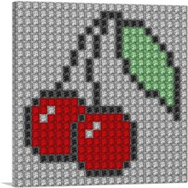 Red Cherry Fruit Emoticon Jewel Pixel-1-Panel-18x18x1.5 Thick