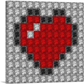 Red Love Heart Jewel Pixel-1-Panel-18x18x1.5 Thick